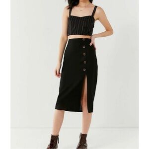 Urban Outfitters Linen Blend Black Midi Skirt
